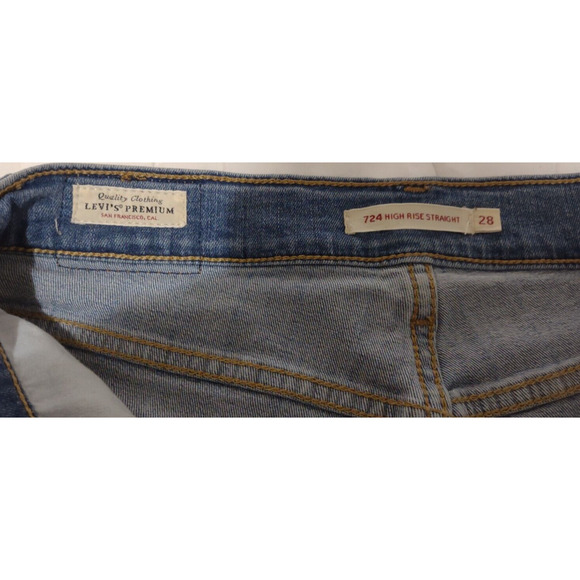 Levis Premium Jeans 724 Women's 28 High Rise Straight Leg Blue Wide Stripe Ankle - Picture 3 of 12